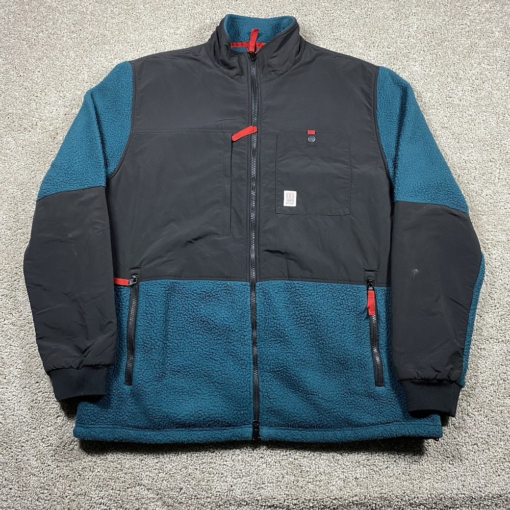 Topo Designs Subalpine‎ Jacket Mens 2XL Teal Black Fleece Zip Pockets Outdoor
